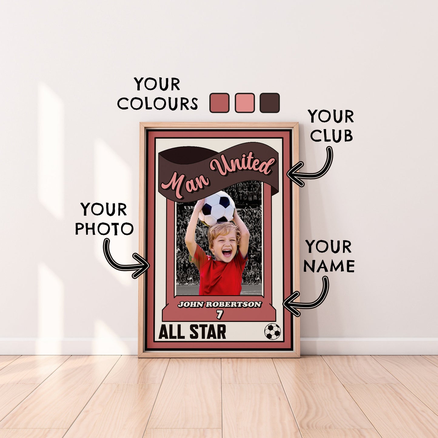 Personalised Photo Poster | Football Poster | City | United | Liverpool | Rangers | Celtic | Any Club | Retro Football Card | Your Photo