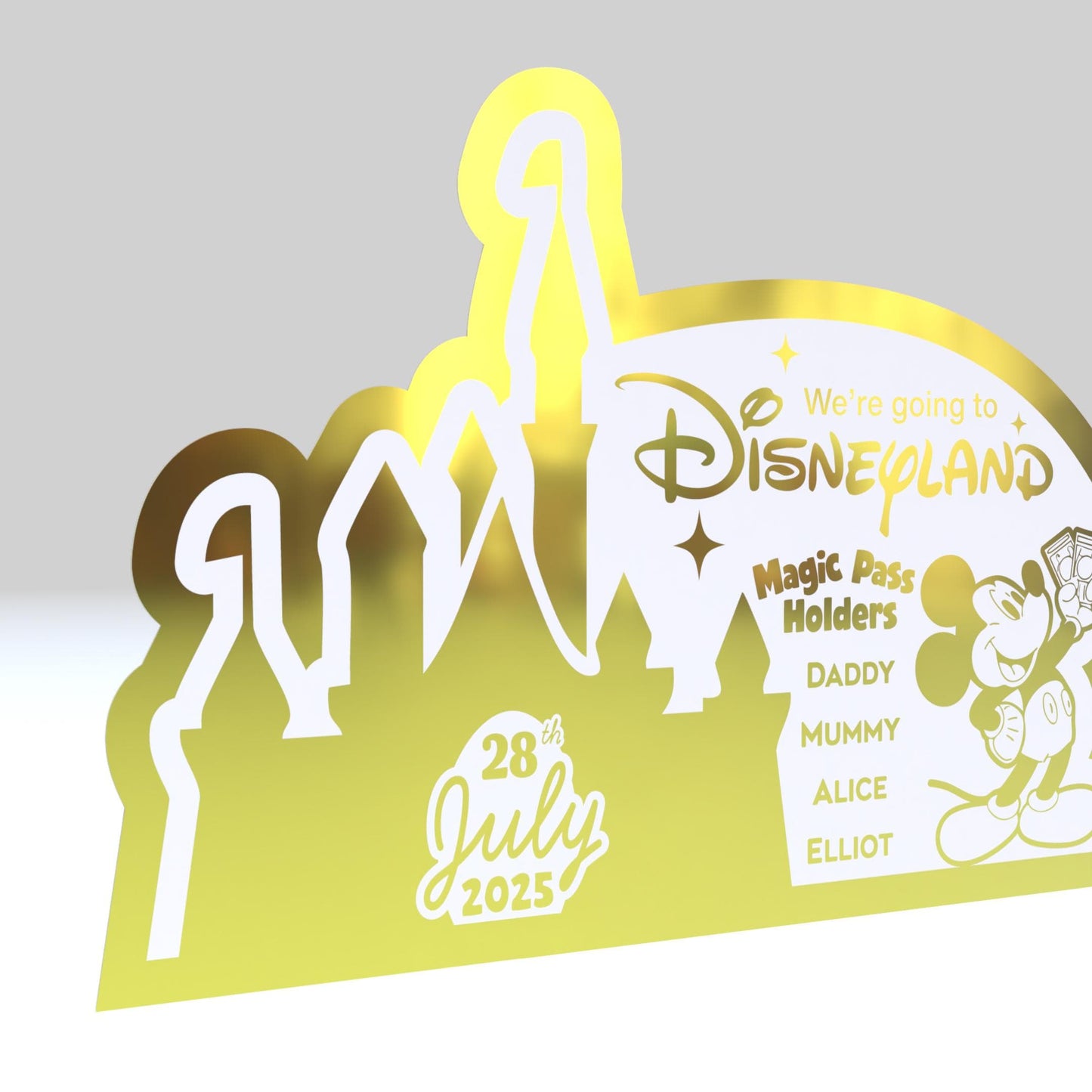 Disney Land Ticket | Gold Foil | We're Going To Disneyland | Custom Cut | Personalised Ticket