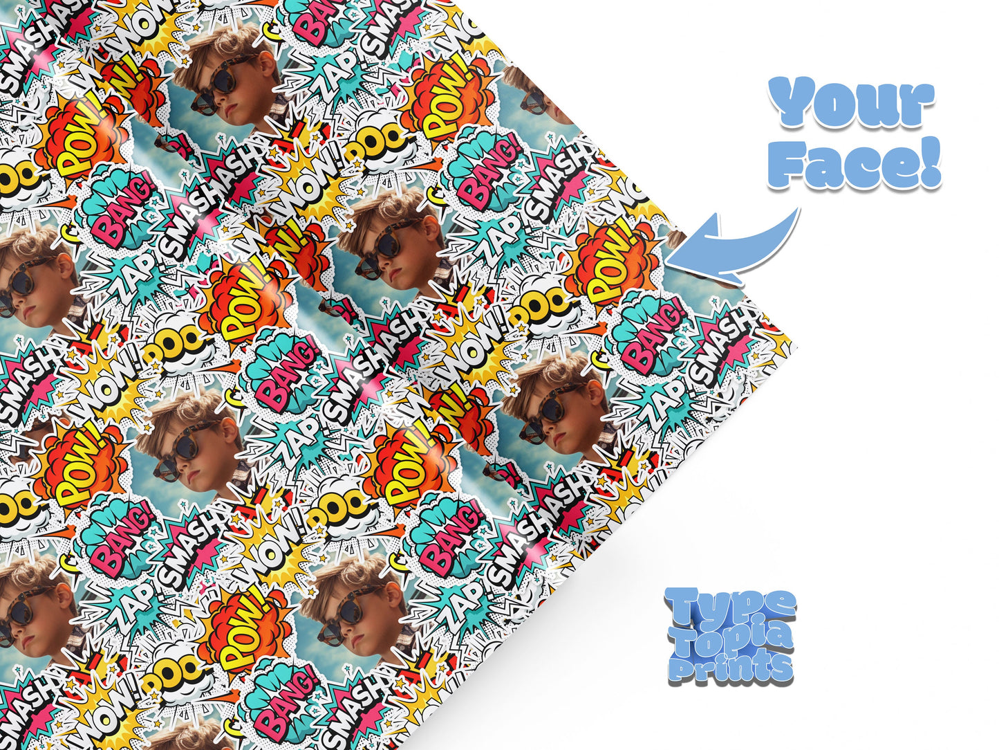 Personalised Superhero Wrapping Paper | Comic Book | Any Face All Over Print | Birthday | Christmas