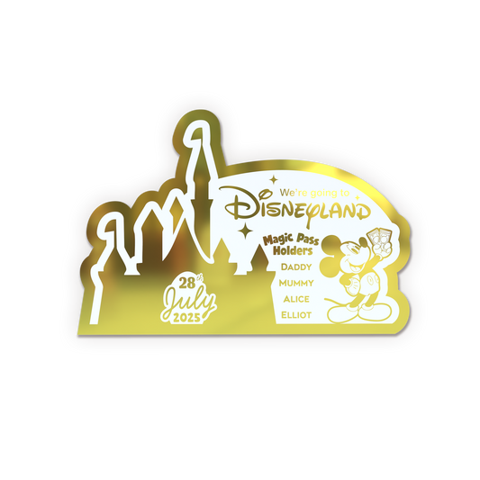 Disney Land Ticket - Gold Foil - Custom Cut - Personalised Ticket