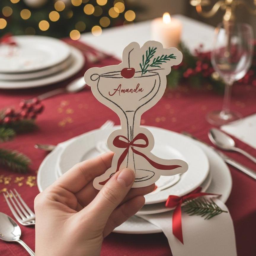 Personalised Christmas Name Place Card - Paper Christmas Table Decor - Custom Table Setting - Xmas Holiday Place Card