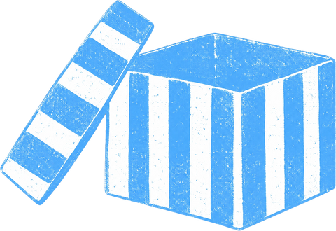 An empty striped gift box with its lid off